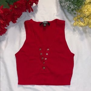 Red button down tank top